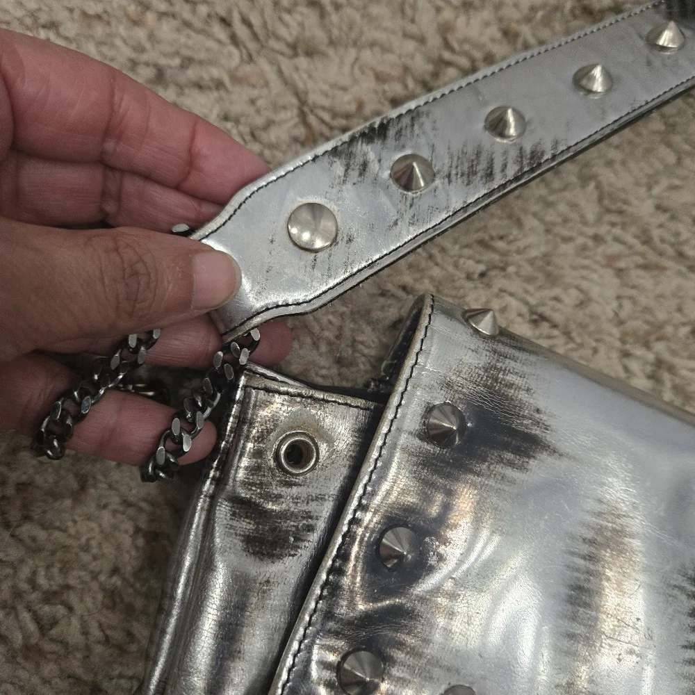 Le Silla Silver Distressed Studded Women's Bag